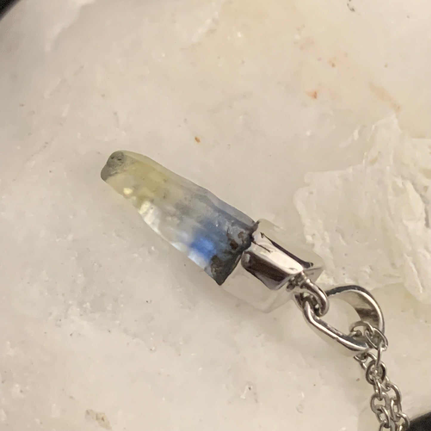 Natural Bi-Colour Sapphire Crystal Pendant – Uncut | Radium-Plated 925 Silver | Healing Crystal Jewelry