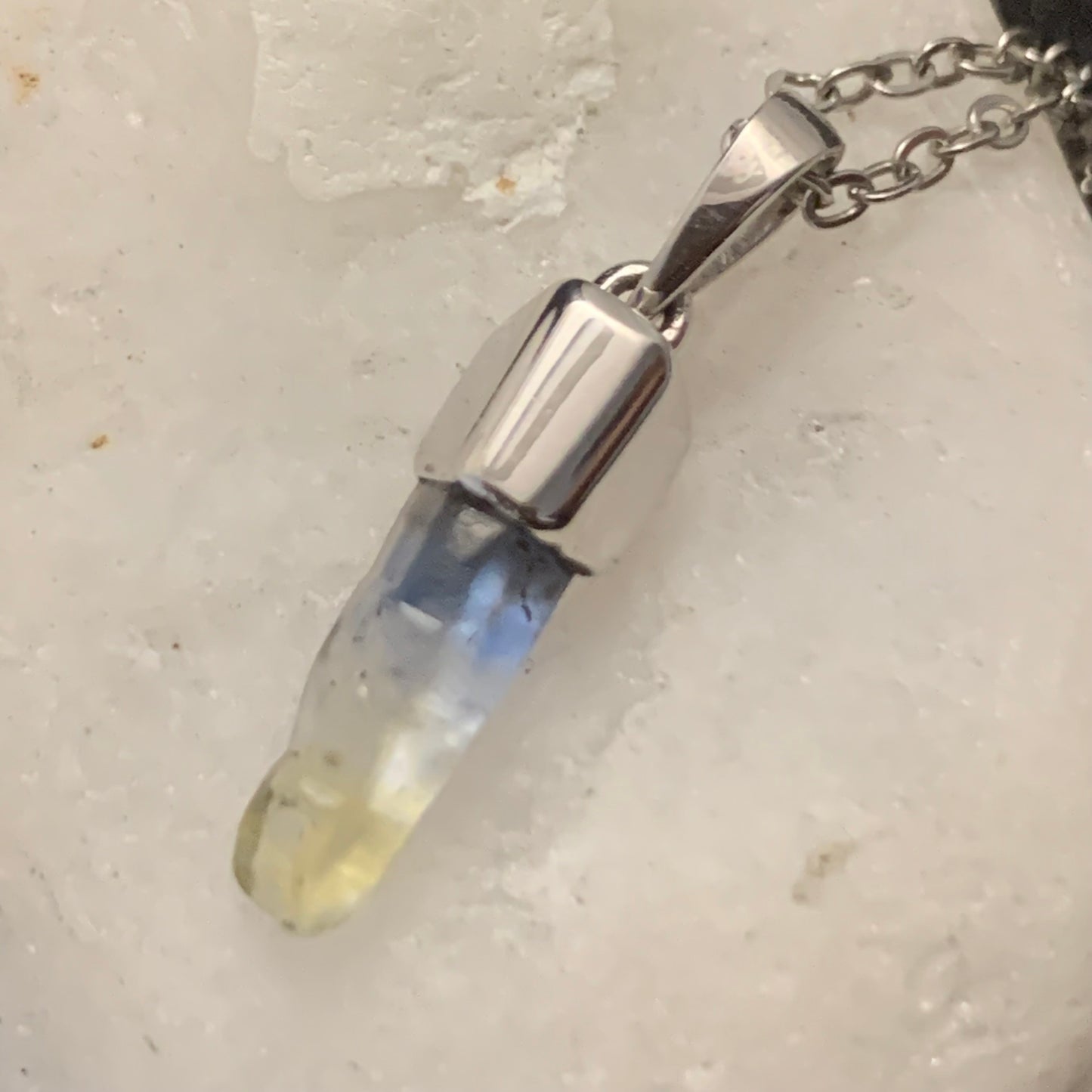 Natural Bi-Colour Sapphire Crystal Pendant – Uncut | Radium-Plated 925 Silver | Healing Crystal Jewelry