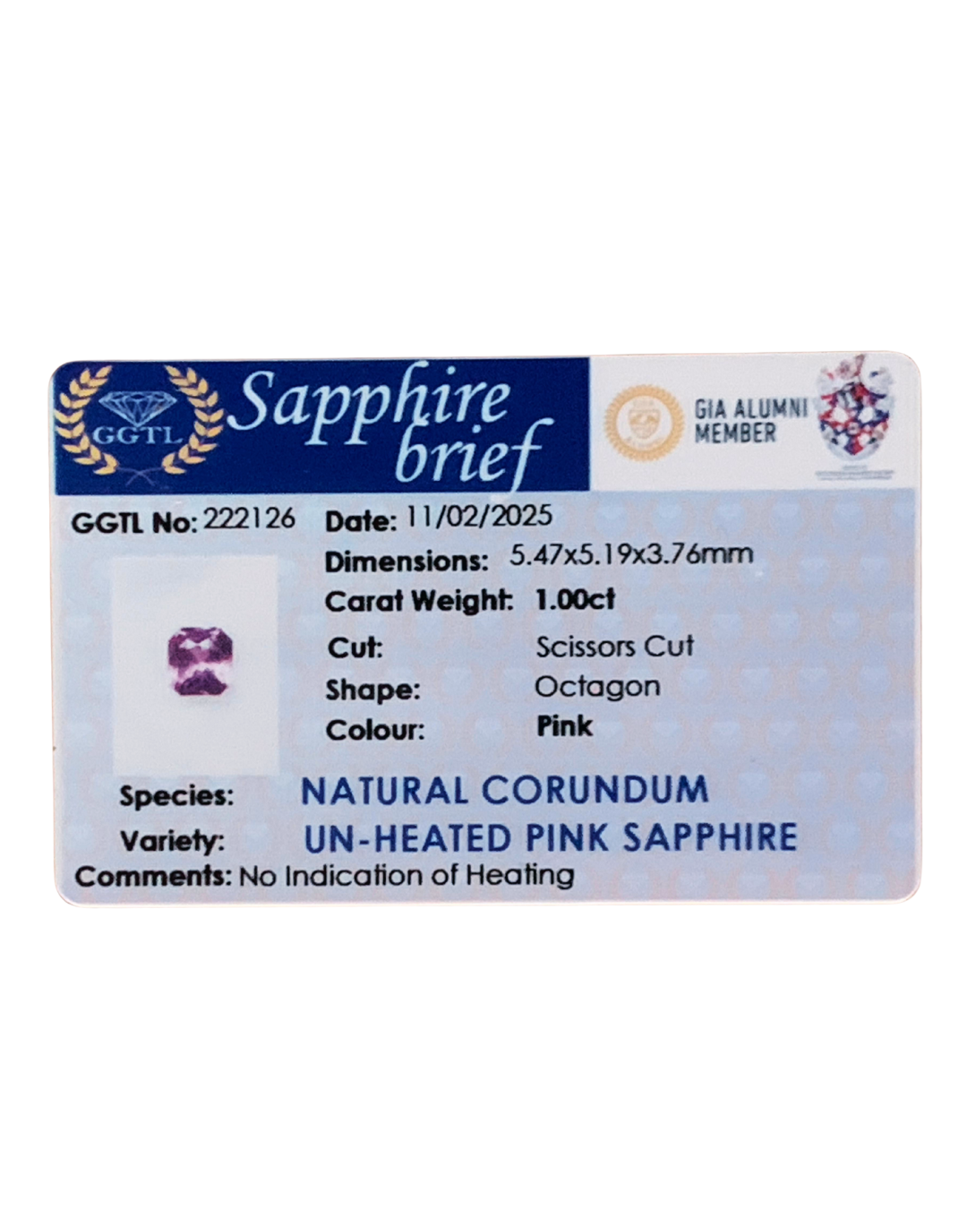 Unheated Pink Sapphire 1.00 ct Octagon – Sri Lanka