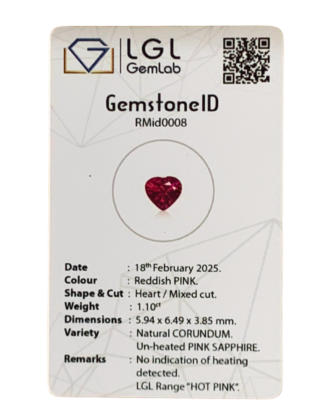 Unheated Pink Sapphire 1.10 ct Heart – Sri Lanka