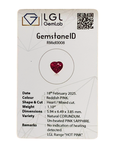 Unheated Pink Sapphire 1.10 ct Heart – Sri Lanka