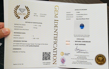 5.54 Ct Flawless Cornflower Blue Sapphire | Ceylon Origin Blue Sapphire